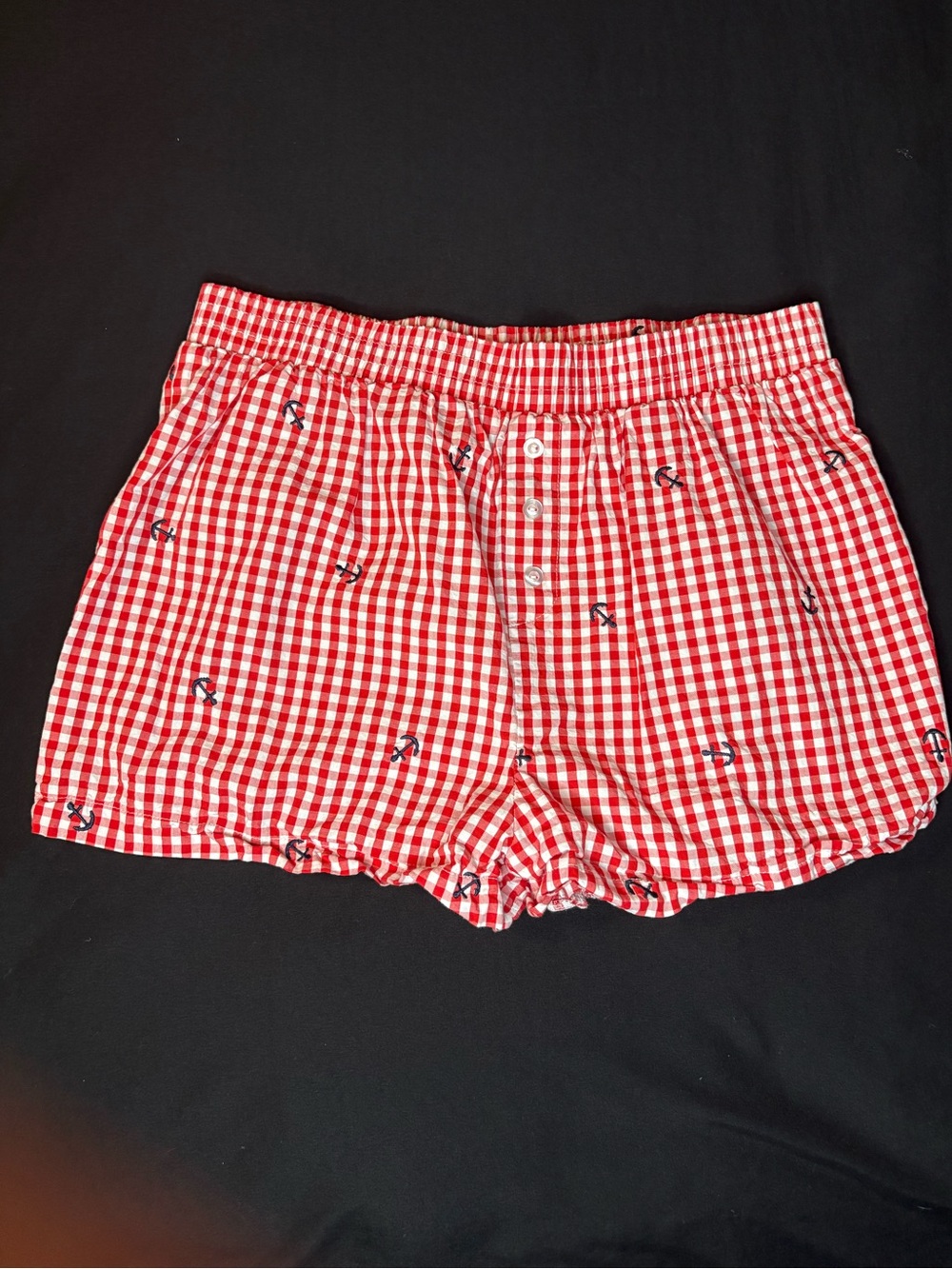 Lux Red Gingham Women’s Shorts with Navy Anchors
